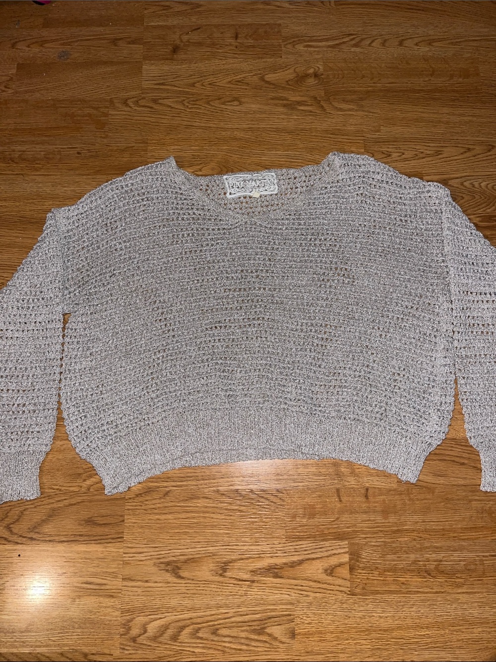 Pink Martini Light Gray Open Weave Crewneck Sweater